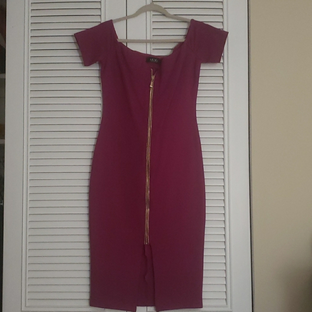 Akira Chicago off-shoulder fuschia dress